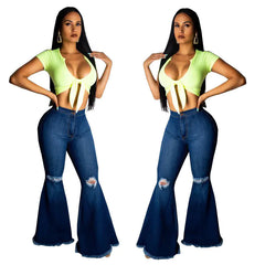 Wide-Legged Knee Hole Raw Edge Trousers in Fashion