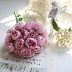 27-Piece Faux Tea Rose Bouquet for Decor and Photography