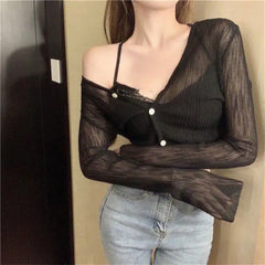 Korean Summer Cropped Knitted Cardigans for Women