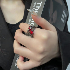 Dark Black Red Zircon Ring for Men and Women