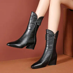 Rhinestone Velvet Pointed Toe High-Heeled Ankle Boots