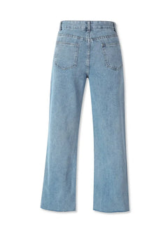 Light Blue High Waist Wide Leg Denim Jeans for Women