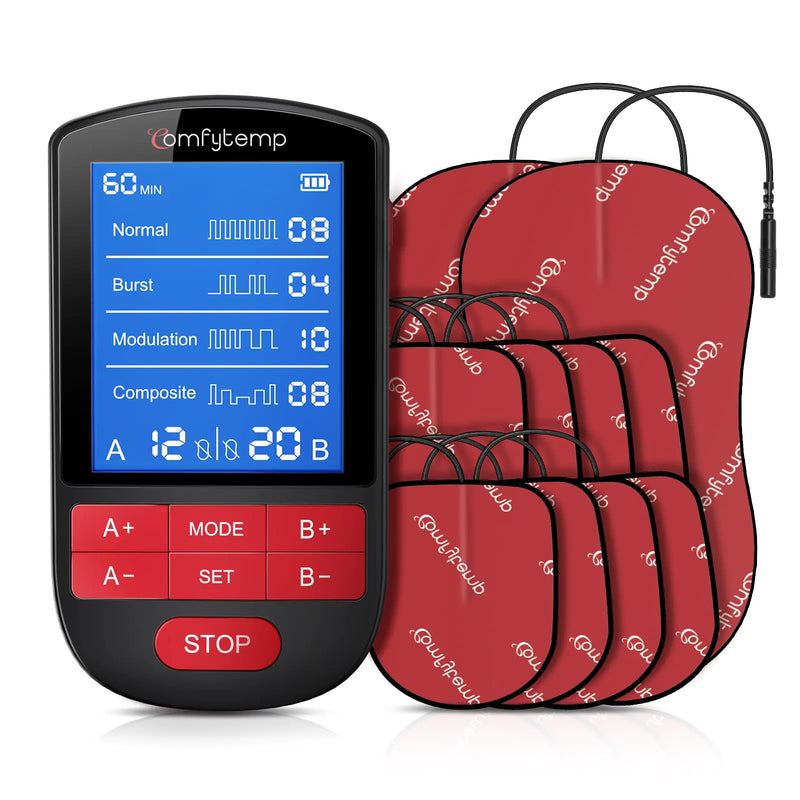 Comfytemp TENS Unit Muscle Stimulator for Back Pain Relief Dual Channel TENS Machine with 30 Modes FSA HSA Eligible Rechargeable Electric Pulse Massager for Pain Relief Therapy with 10 TENS Pads