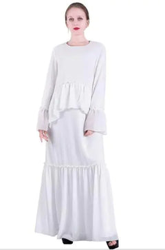 D227 Chiffon Ruffle Long Sleeve Muslim Dress