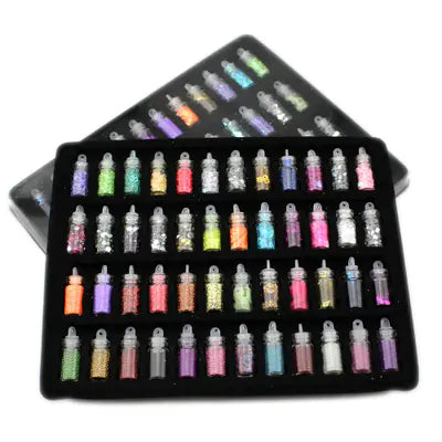 48-in-1 Nail Art Accessories Set with Glitter Powder