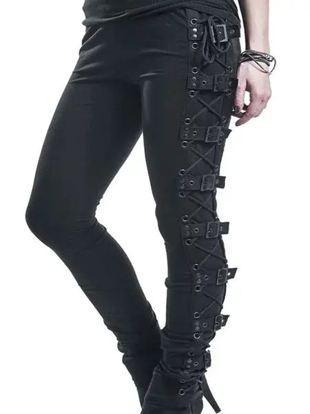 Gothic Punk Lace-up High Waist Leggings for Fall/Winter