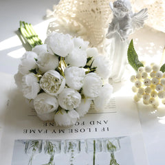 27-Piece Faux Tea Rose Bouquet for Decor and Photography