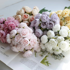 27-Piece Faux Tea Rose Bouquet for Decor and Photography