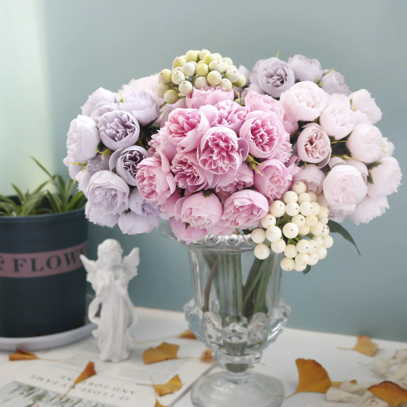 27-Piece Faux Tea Rose Bouquet for Decor and Photography
