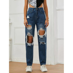 2023 Women's Distressed Straight Leg Denim Pants