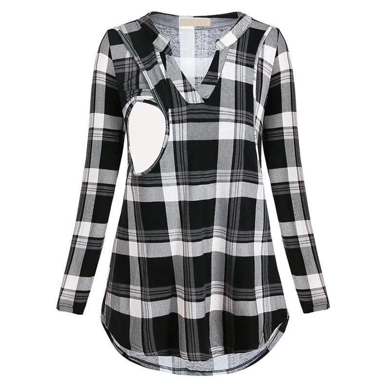 Women’s Plaid Print V-Neck Long Sleeve Nursing Top