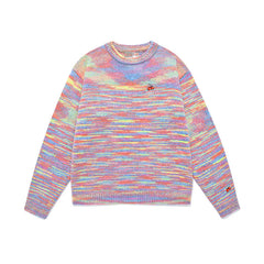Cherry Embroidered Rainbow Striped Knit Sweater