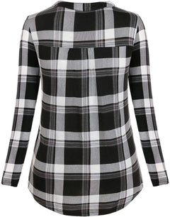Women’s Plaid Print V-Neck Long Sleeve Nursing Top