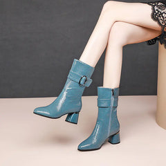 Rhinestone Velvet Pointed Toe High-Heeled Ankle Boots
