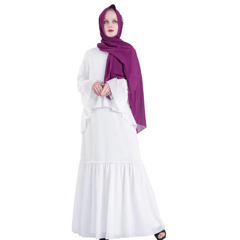 D227 Chiffon Ruffle Long Sleeve Muslim Dress