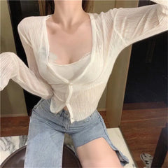Korean Summer Cropped Knitted Cardigans for Women