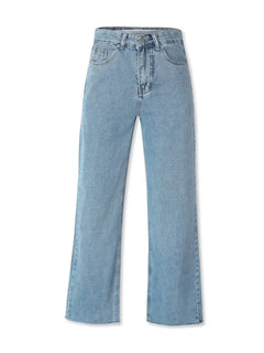 Light Blue High Waist Wide Leg Denim Jeans for Women